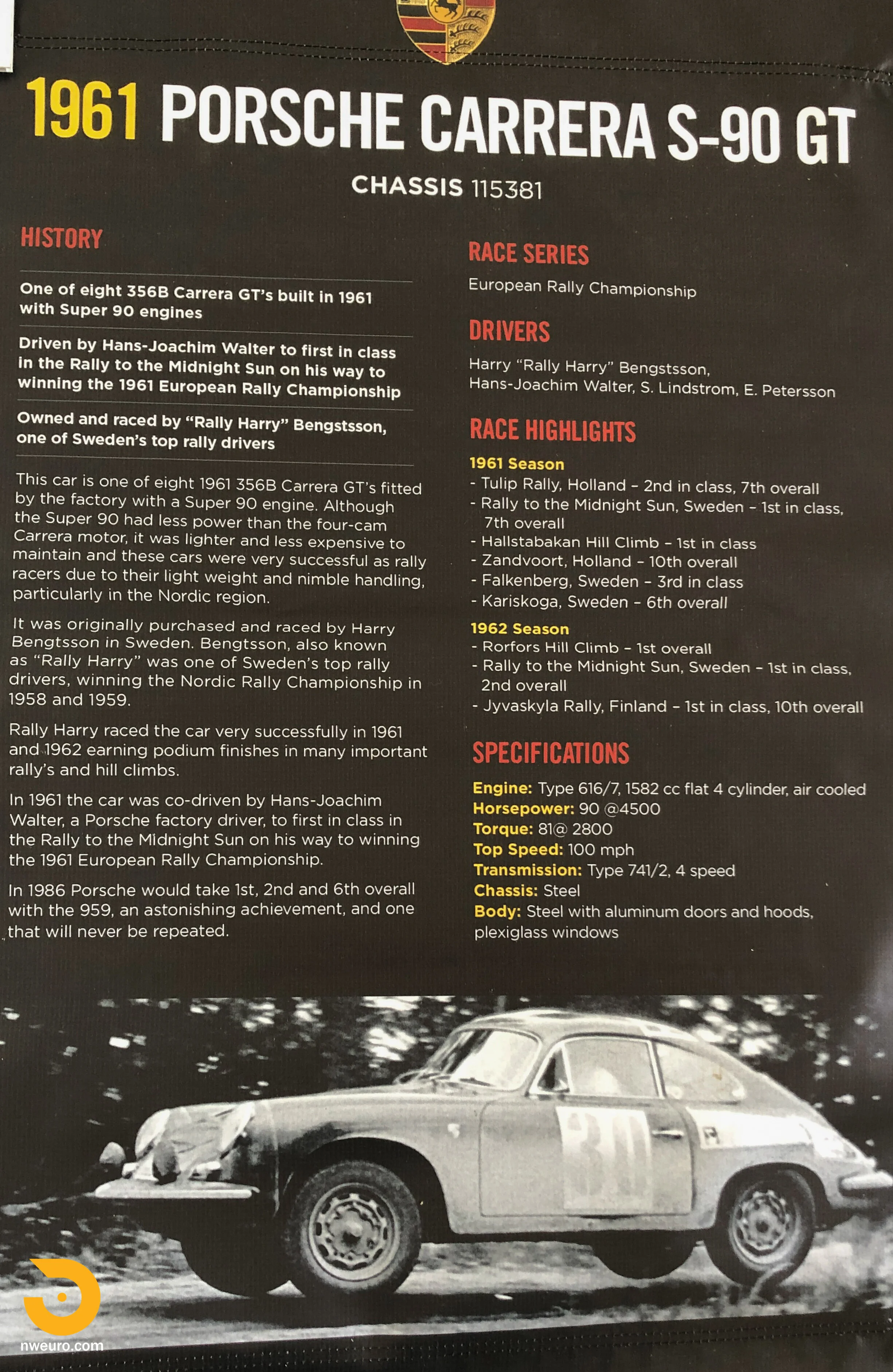 1961 Porsche 356 Carrera GT S90 — Northwest European